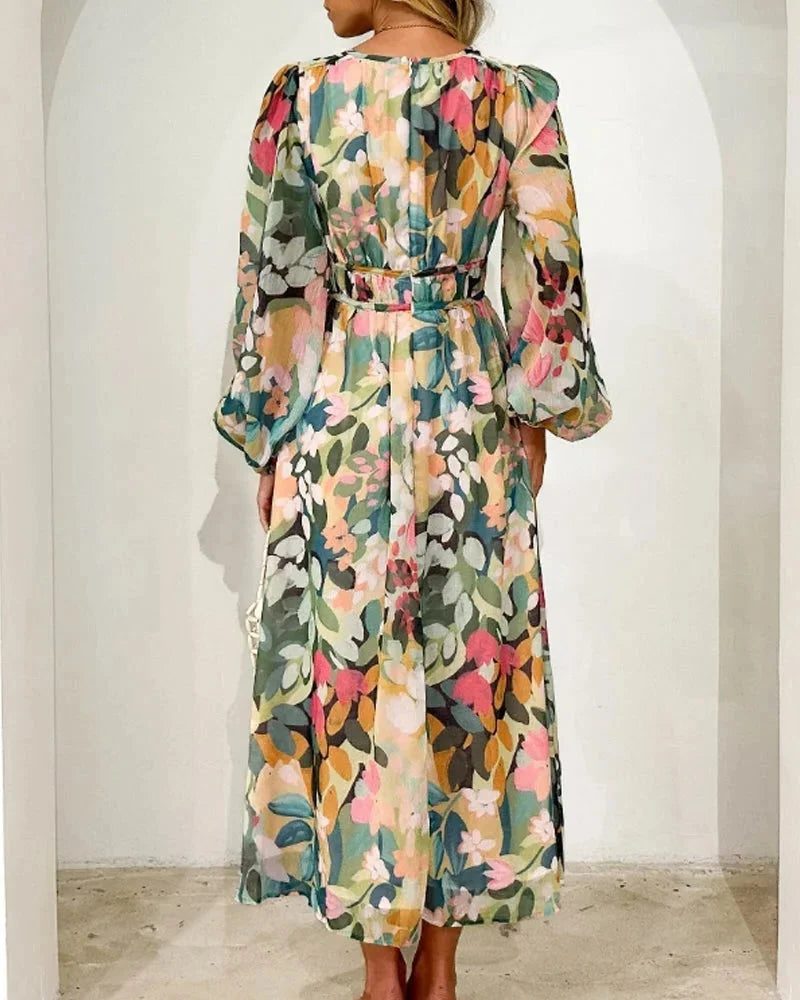 Floral V-Neck Long Sleeve Wedding Guest Maxi Dress for Women - View 5