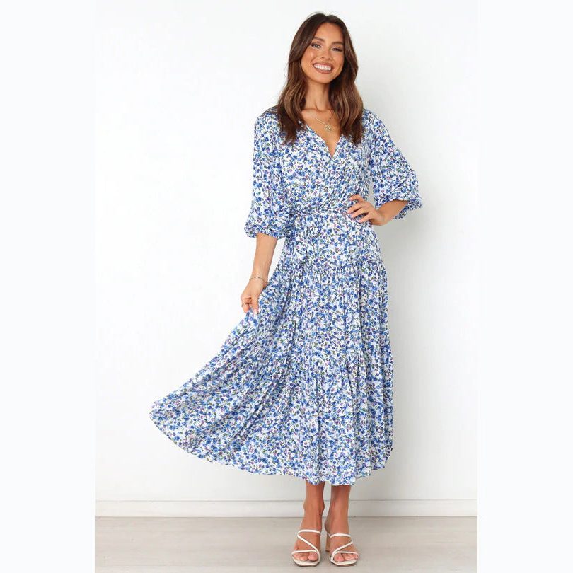 Floral V-Neck Wedding Guest Maxi Dress for Women