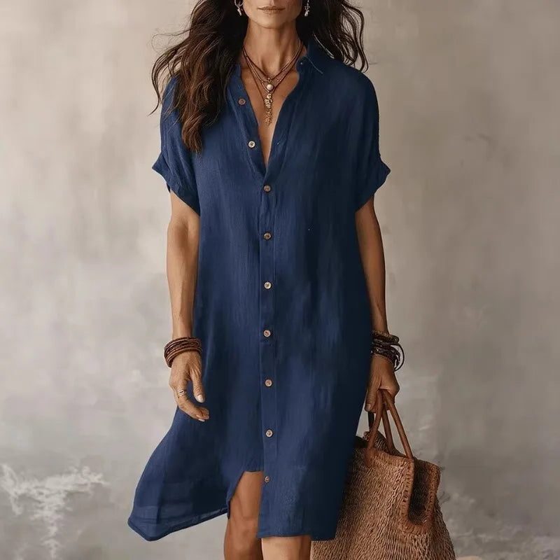 Button-Down Shirt Dress for Women - Navy