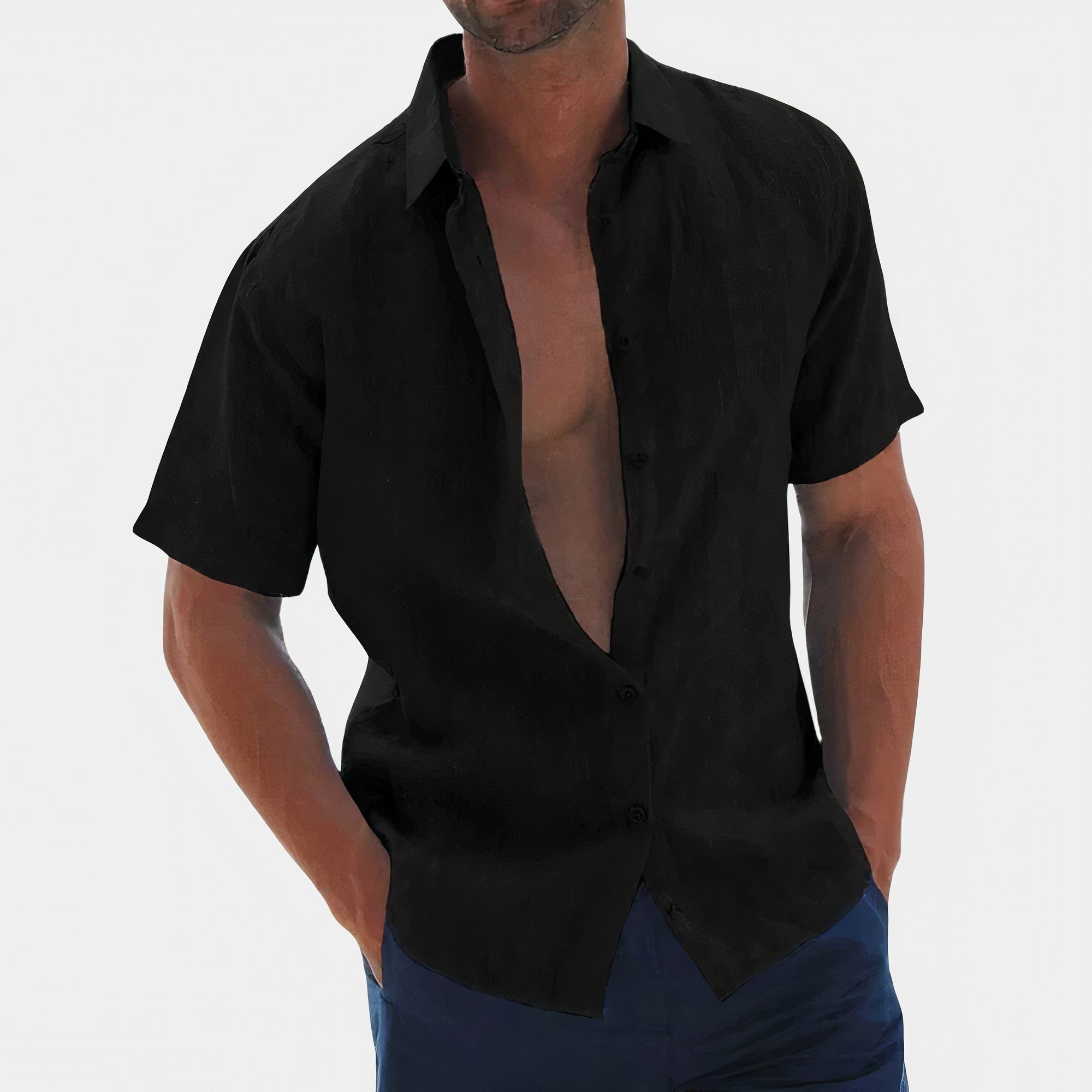 Short-Sleeve Linen Button-Down Shirt for Men