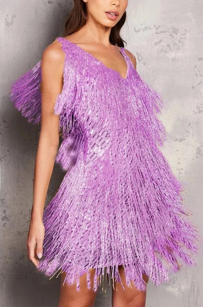 V-Neck A-Line Fringed Midi Dress for Women