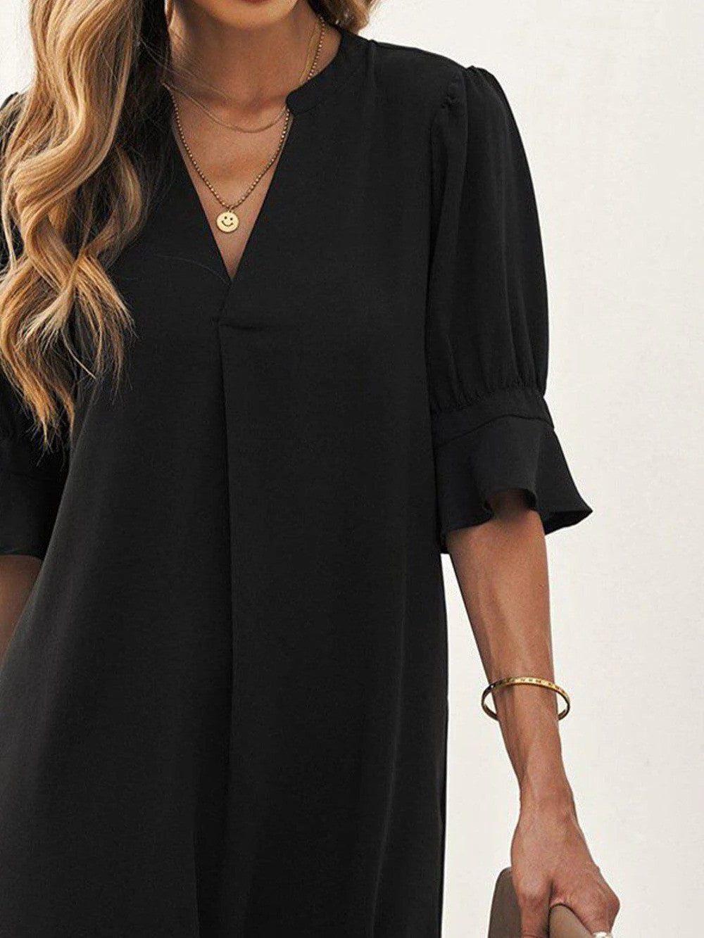 V-Neck Midi Shift Dress for Women