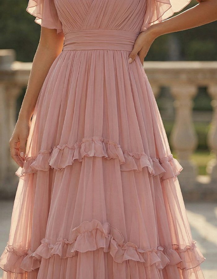 V-Neck Ruffled Hem Wedding Guest Maxi Dress for Women - View 4