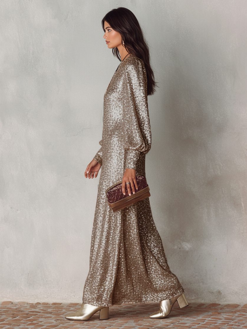 V-Neck Sequin Maxi Dress for Women - View 5