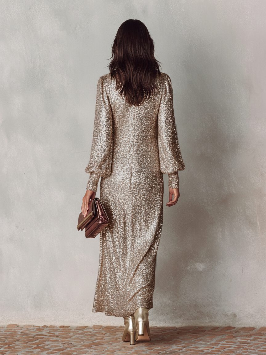 V-Neck Sequin Maxi Dress for Women - View 6