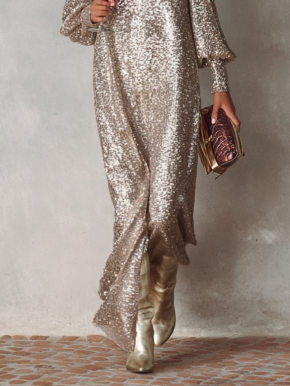 V-Neck Sequin Maxi Dress for Women - View 8