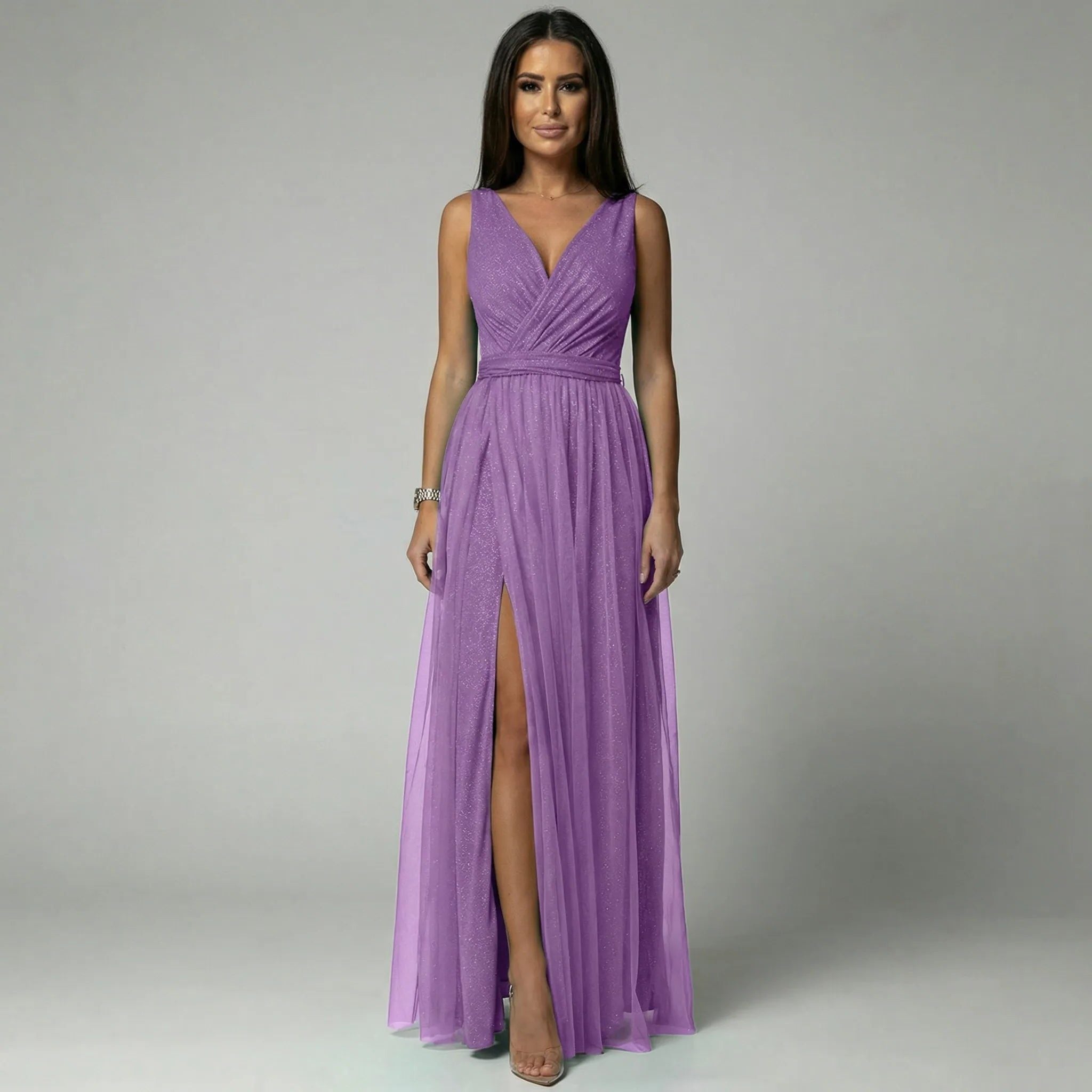 V-Neck Sleeveless Maxi Dress with Slit for Women - Purple