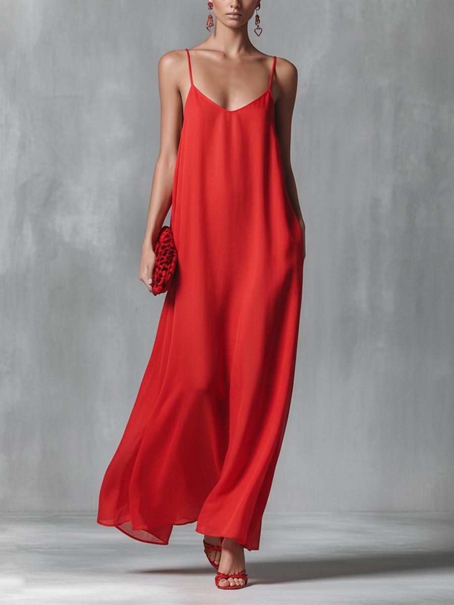 V-Neck Spaghetti Strap Maxi Dress for Women