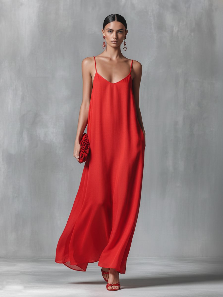 V-Neck Spaghetti Strap Maxi Dress for Women