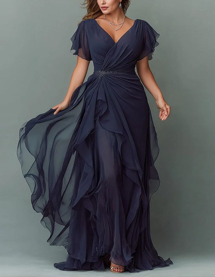 V-Neck Tiered Ruffle Wedding Guest Maxi Dress for Women