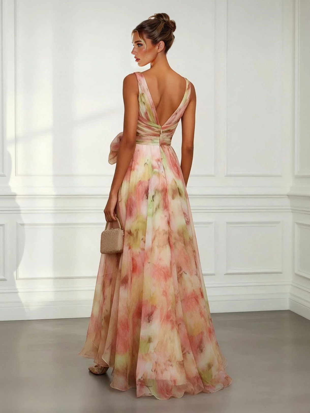 V-Neck Wedding Guest Maxi Dress with Tie-Waist for Women - View 2
