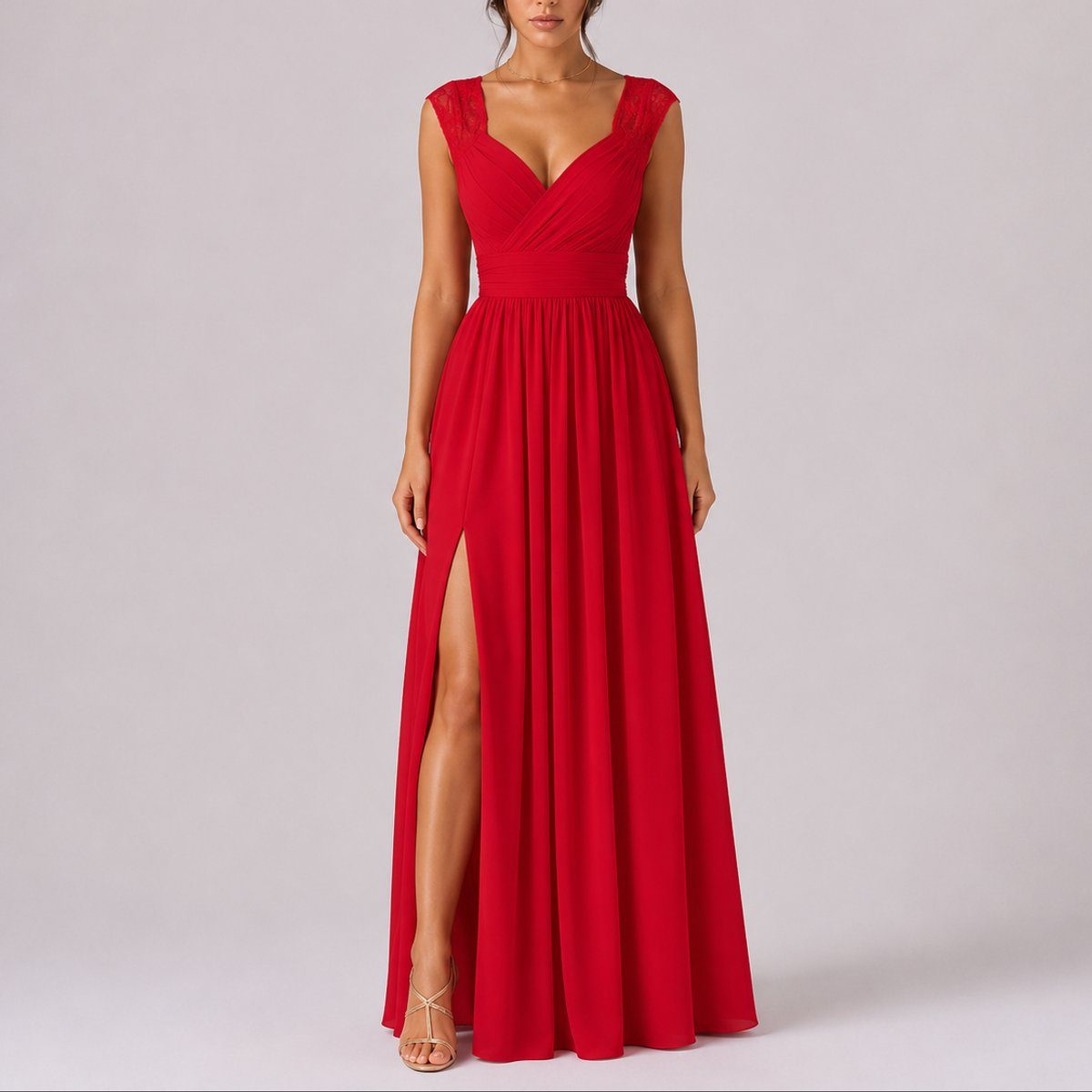 V-Neck Wrap Maxi Fall Wedding Guest Dress with Slit for Women