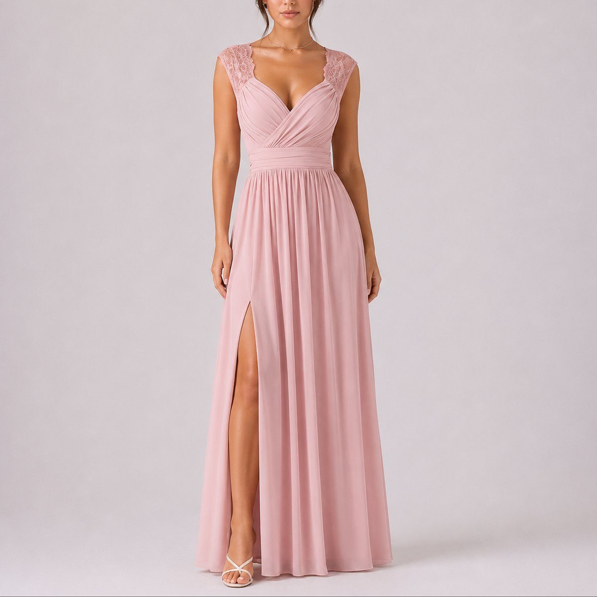 V-Neck Wrap Maxi Fall Wedding Guest Dress with Slit for Women - Rosa