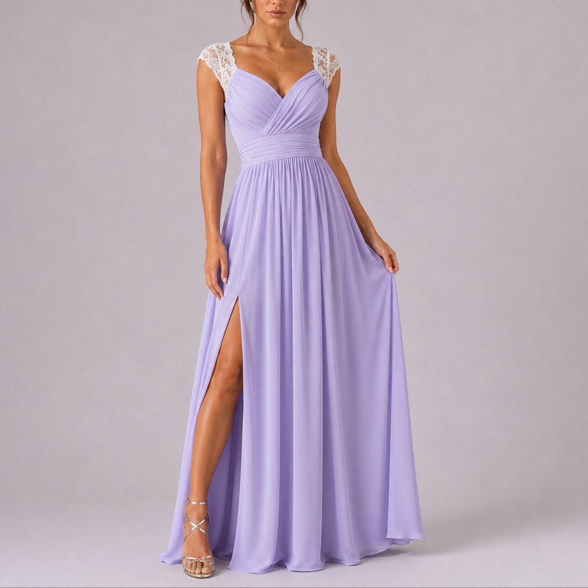 V-Neck Wrap Maxi Fall Wedding Guest Dress with Slit for Women - Lila