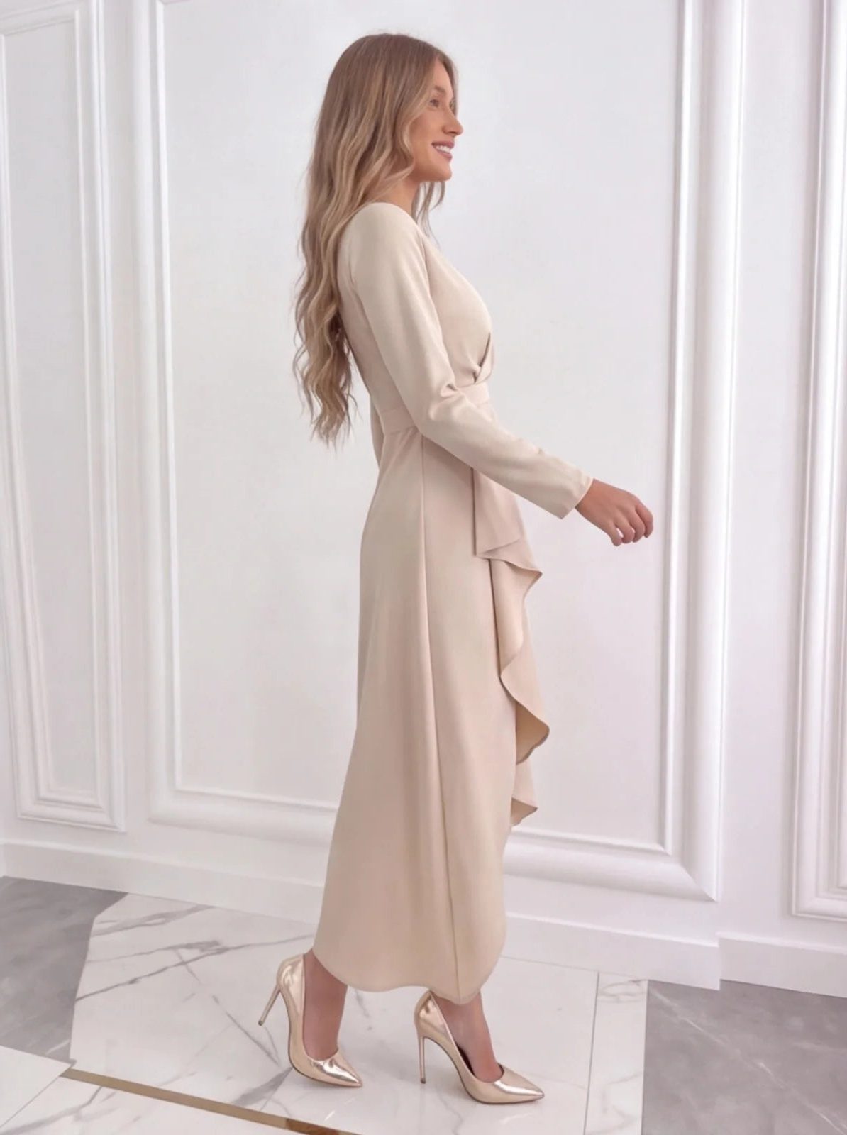 V-Neck Wrap Midi Dress for Women - View 2