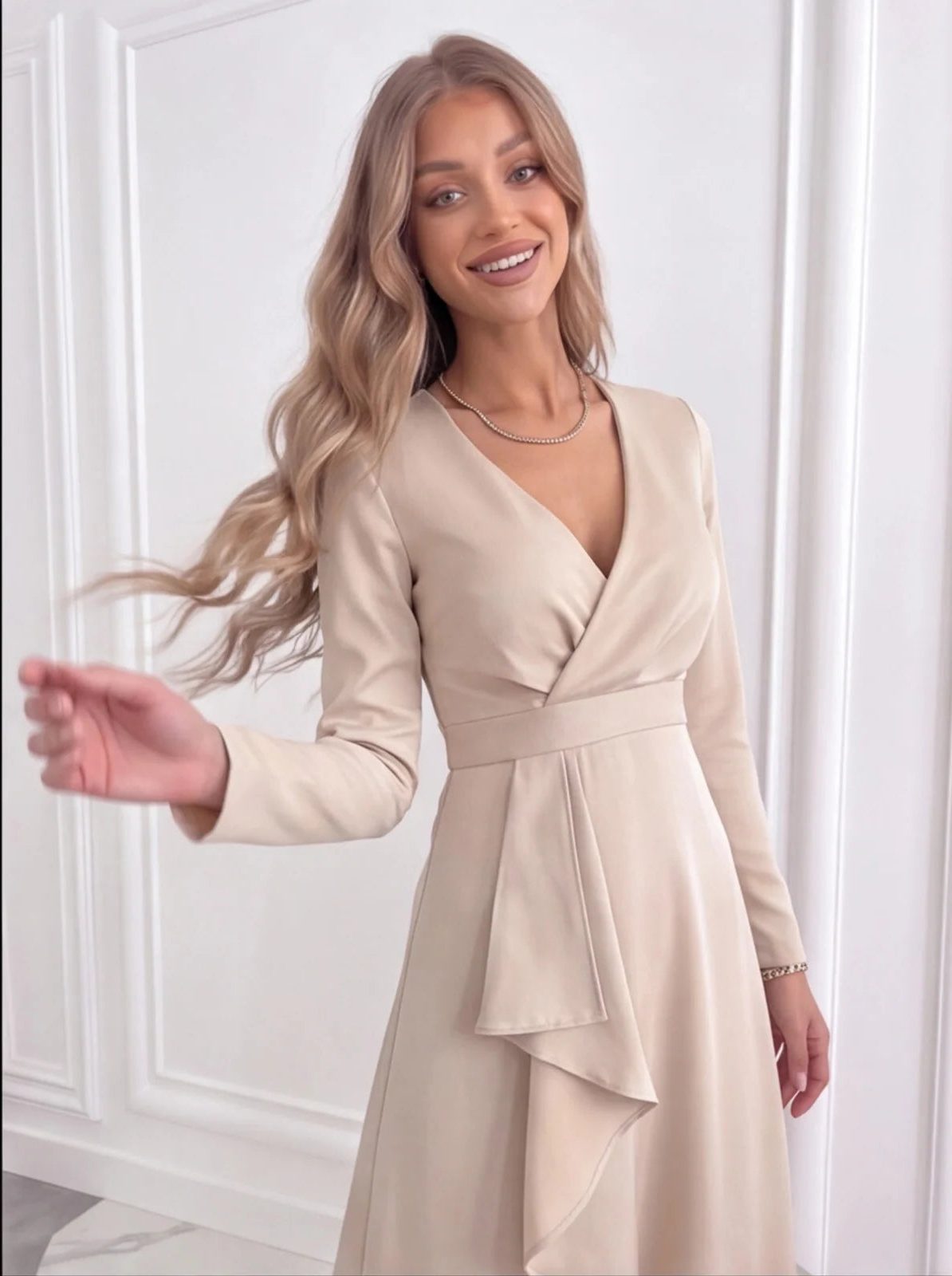 V-Neck Wrap Midi Dress for Women - View 3