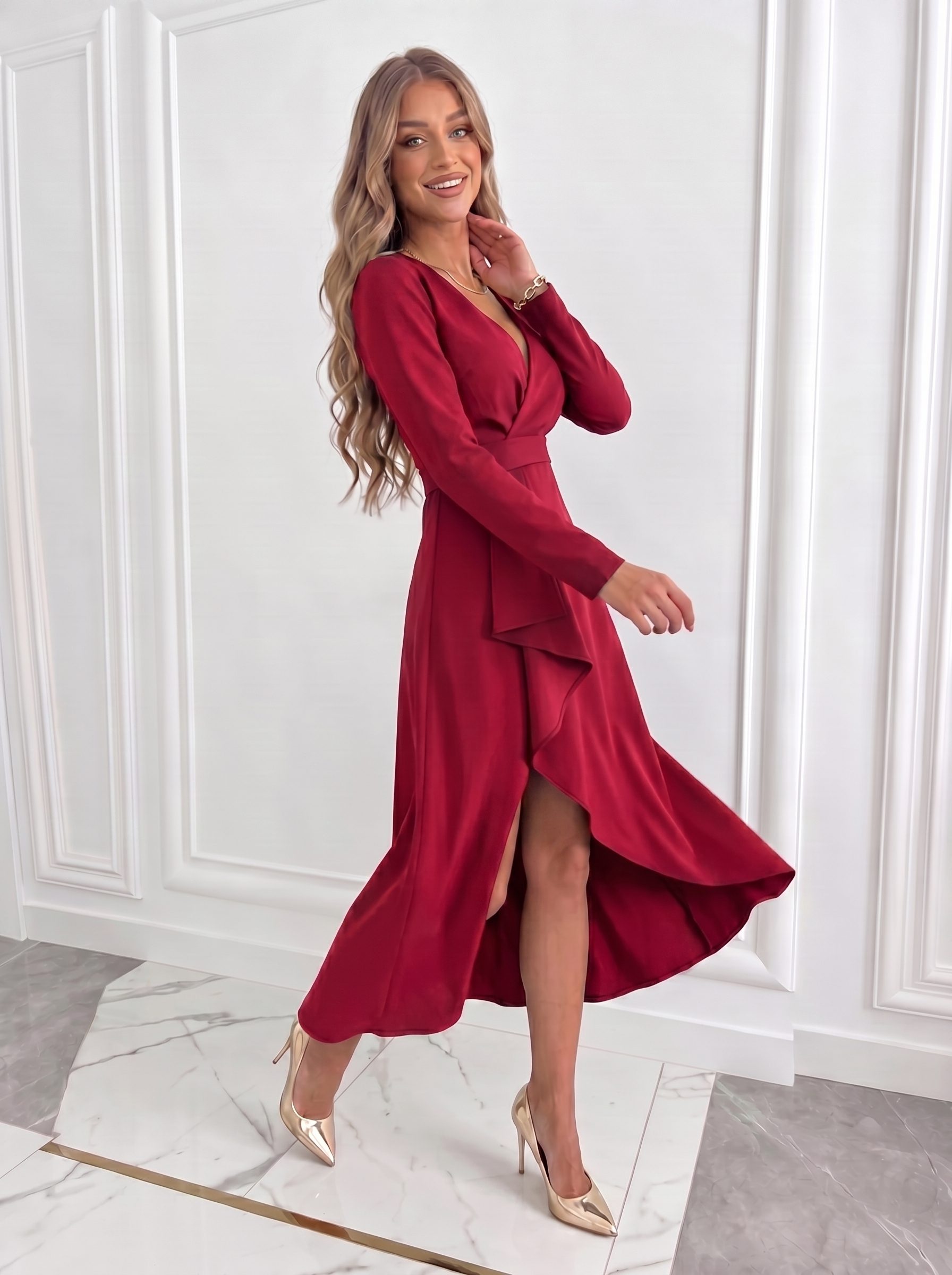 V-Neck Wrap Midi Dress for Women - View 5