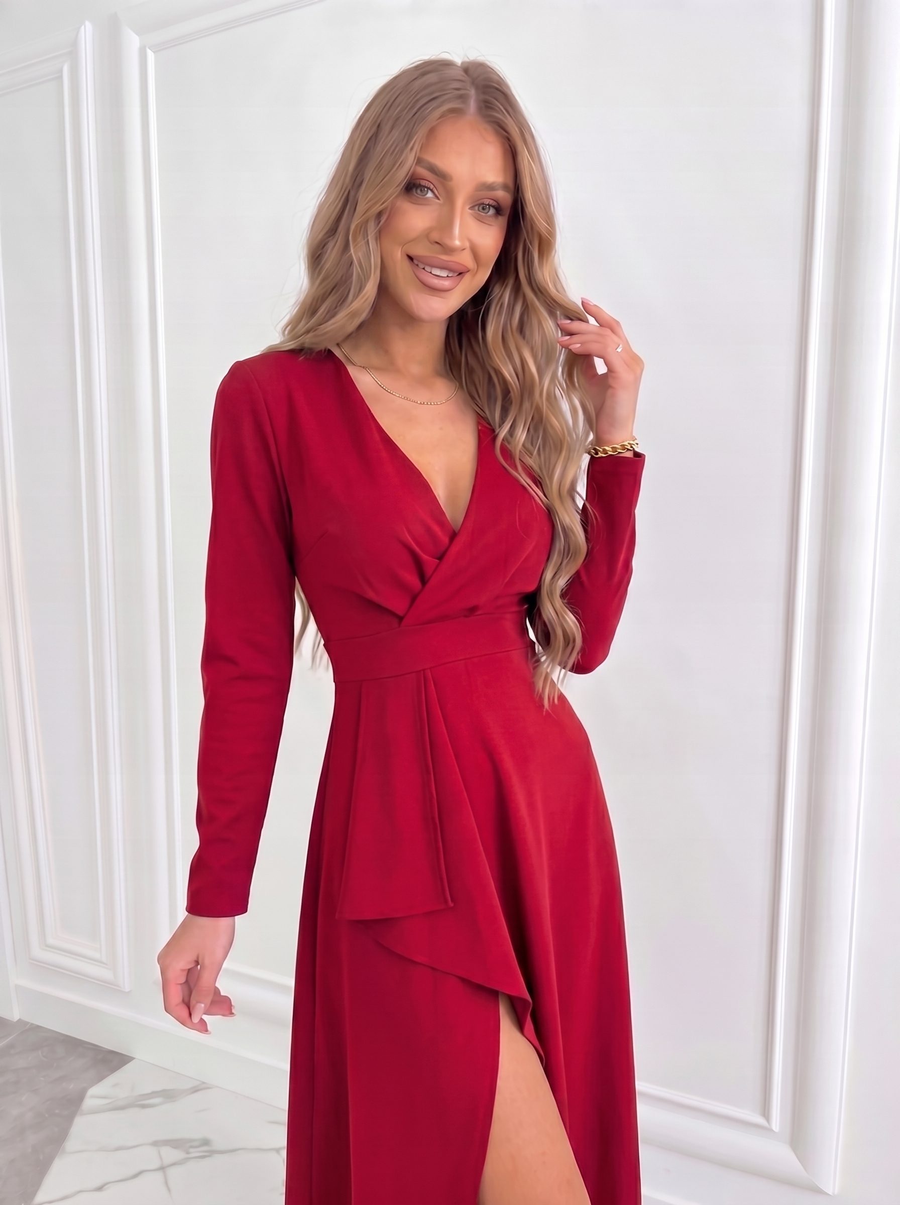 V-Neck Wrap Midi Dress for Women - View 6