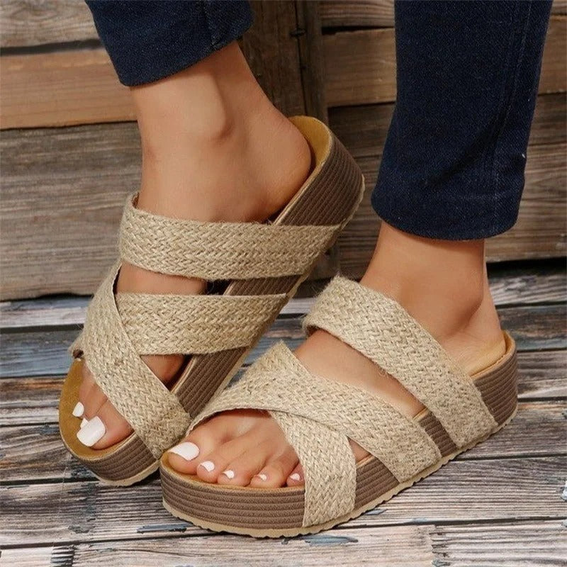 Braided Platform Sandals with Cross Straps for Women