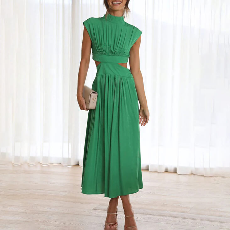 Pleated Midi Wedding Guest Dress for Women
