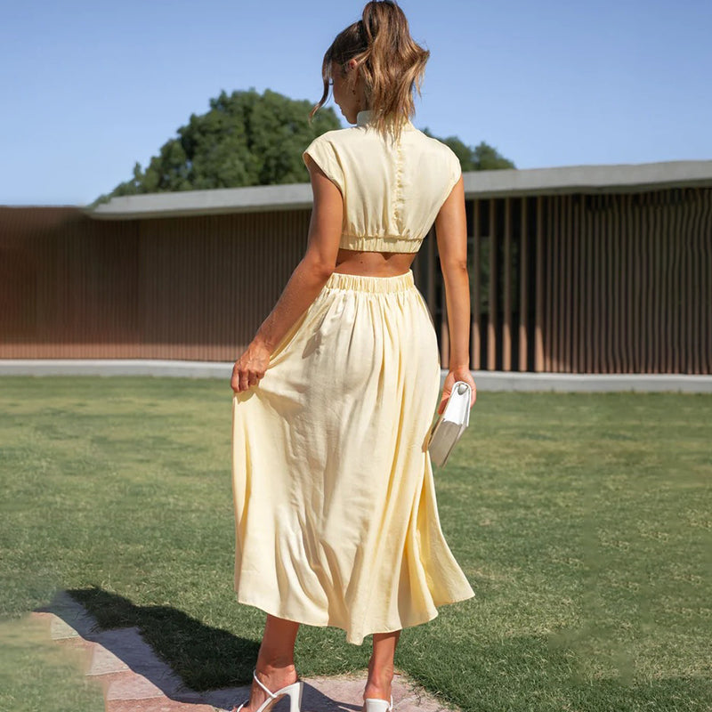 Pleated Midi Wedding Guest Dress for Women