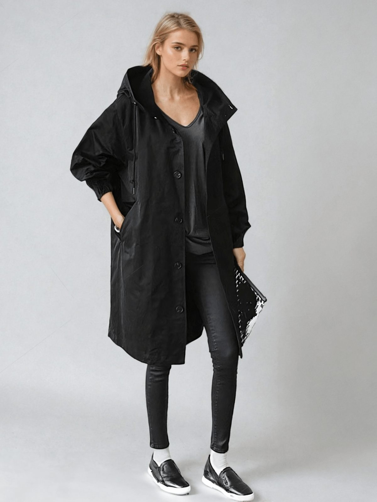 Water-Repellent Trench Coat for Women - Black