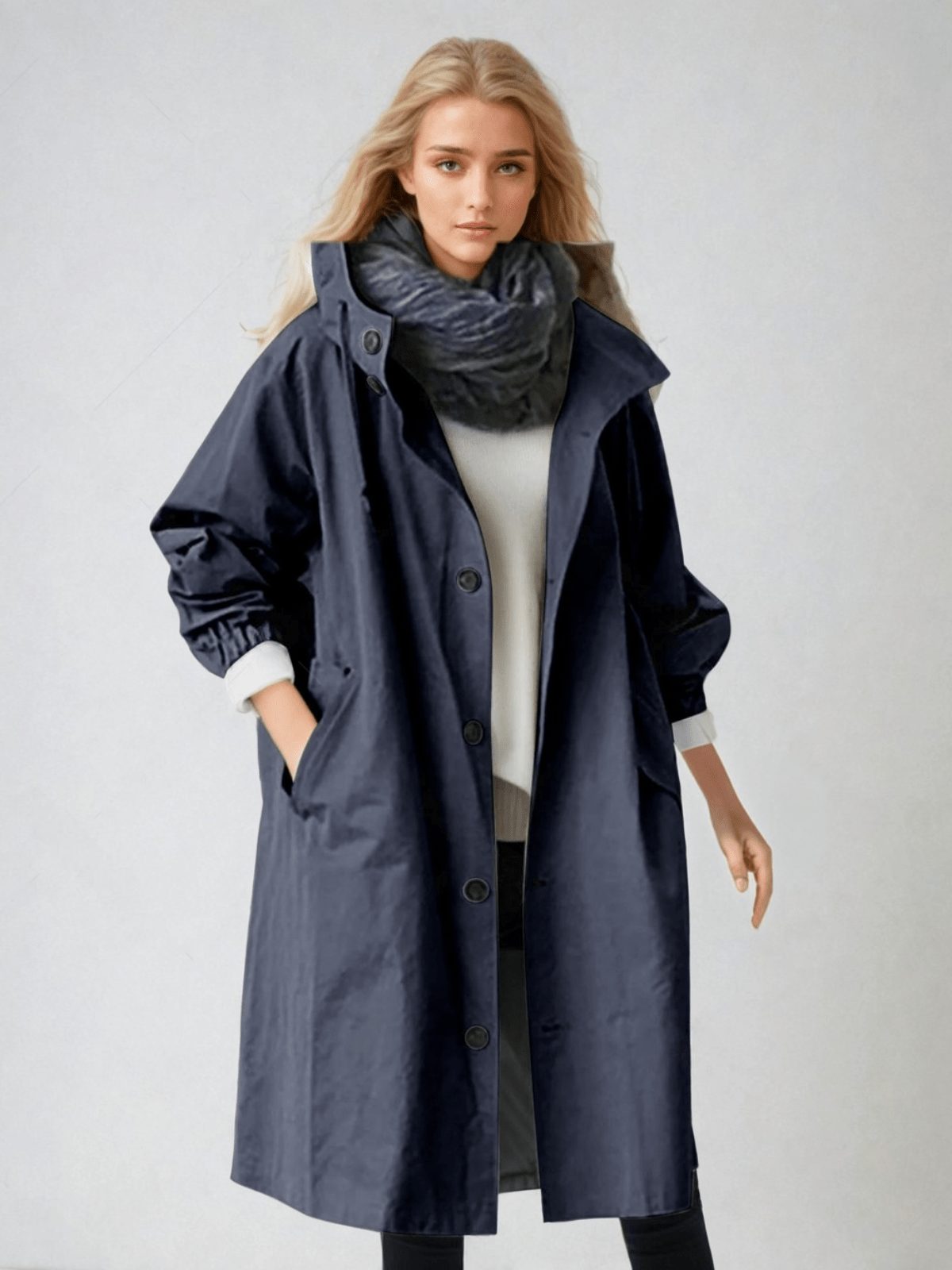 Water-Repellent Trench Coat for Women - Navy Blue