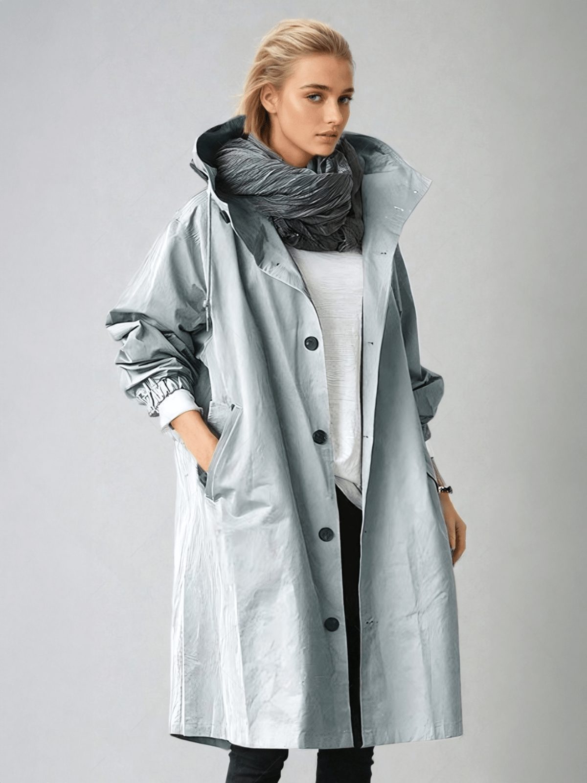 Water-Repellent Trench Coat for Women - Light Blue