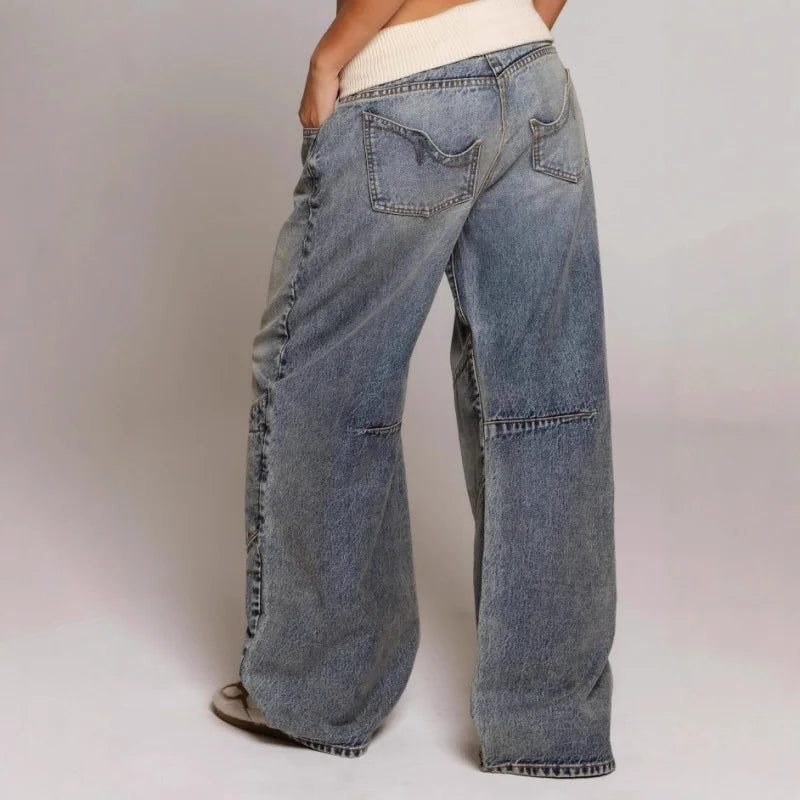 Wide Leg Baggy Jeans with Ribbed Waistband for Women - View 4