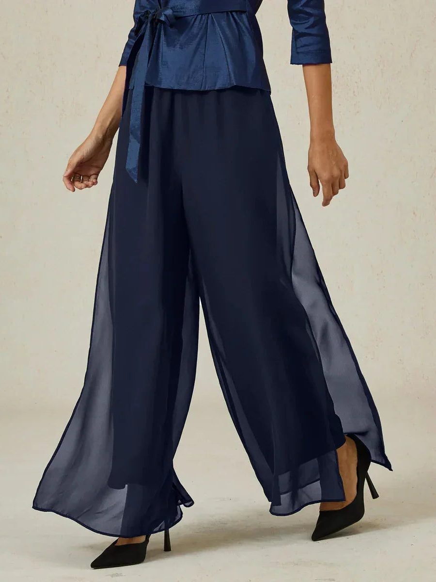 Wide Leg Chiffon Overlay Trousers for Women