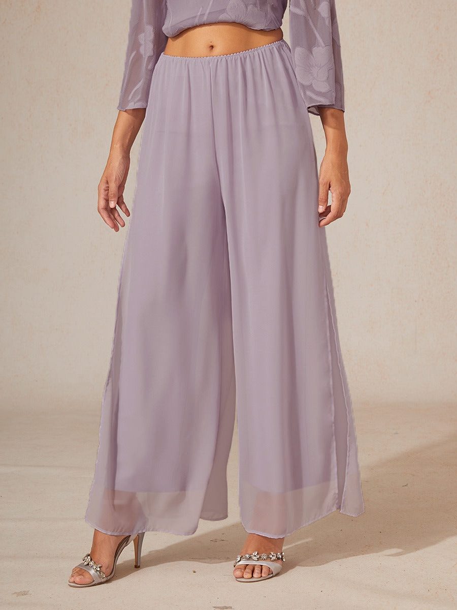 Wide Leg Chiffon Overlay Trousers for Women - Lilac