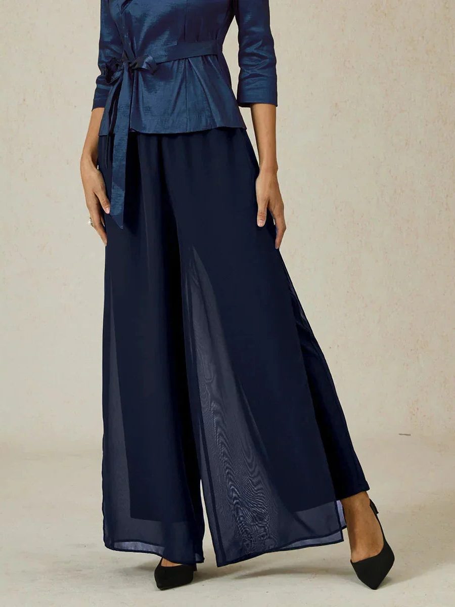 Wide Leg Chiffon Overlay Trousers for Women - View 4