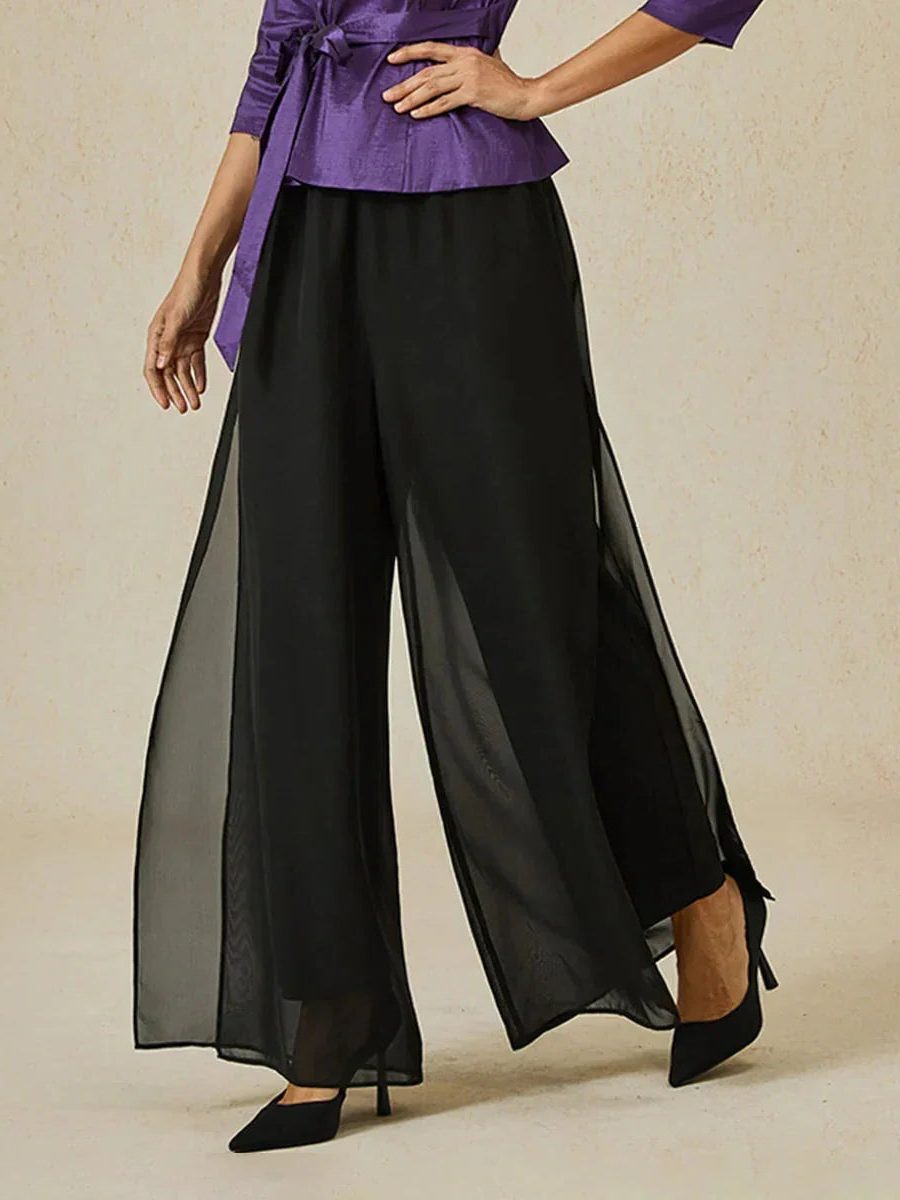 Wide Leg Chiffon Overlay Trousers for Women - View 6