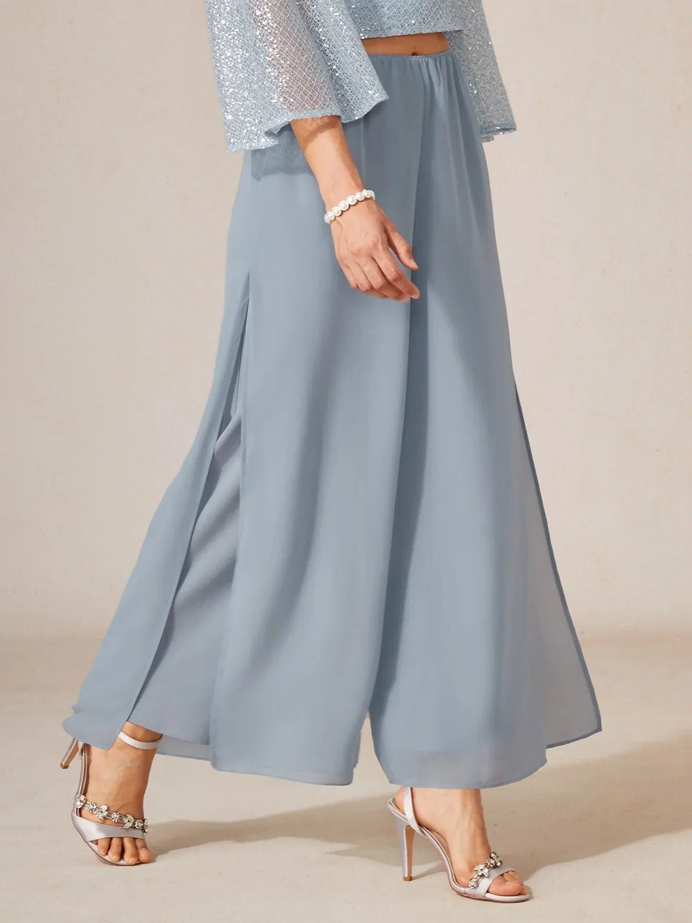 Wide Leg Chiffon Overlay Trousers for Women - View 31