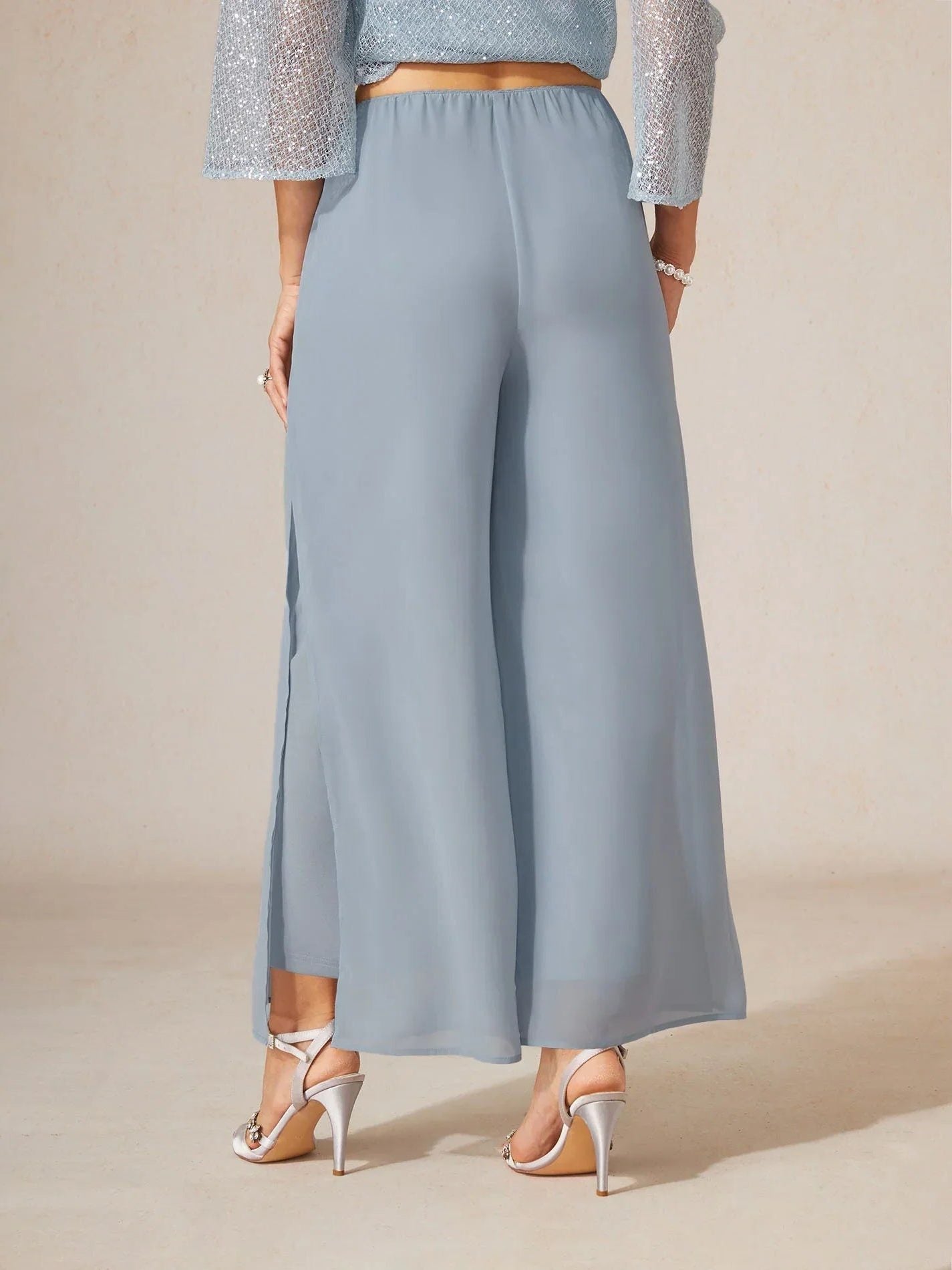 Wide Leg Chiffon Overlay Trousers for Women - View 32