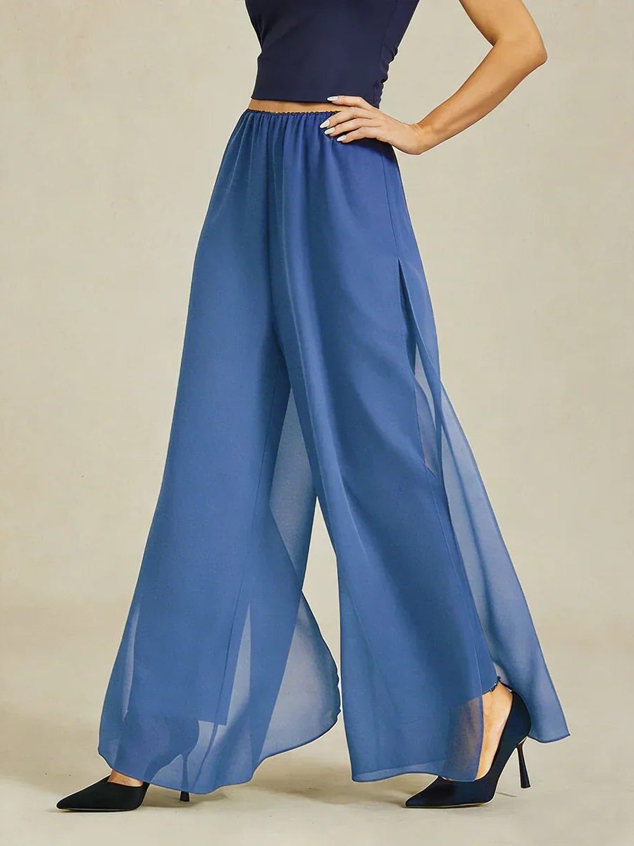 Wide Leg Chiffon Overlay Trousers for Women - Wedgewood