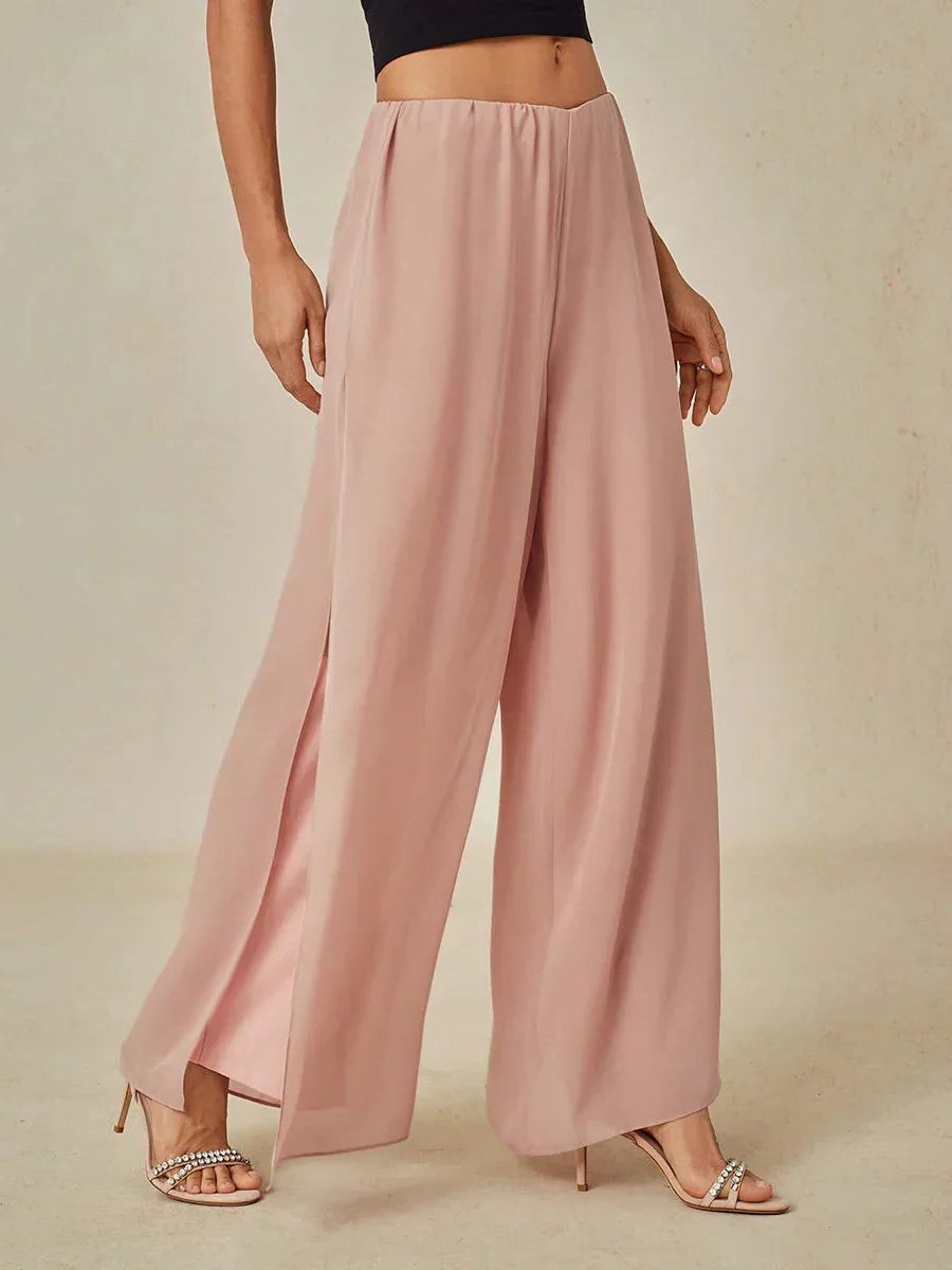 Wide Leg Chiffon Overlay Trousers for Women - Blush pink