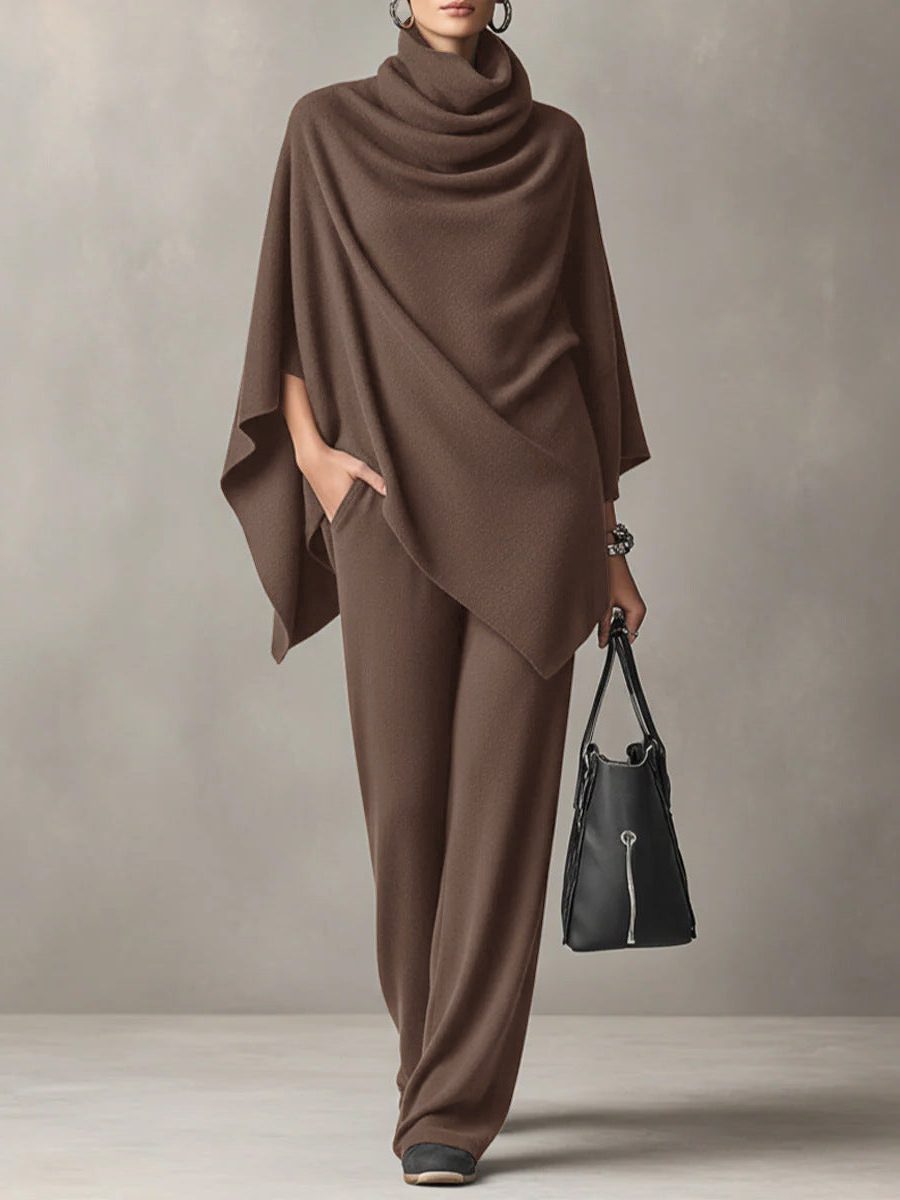Wide Leg Cowl Neck Co-ord Set for Women - Brown