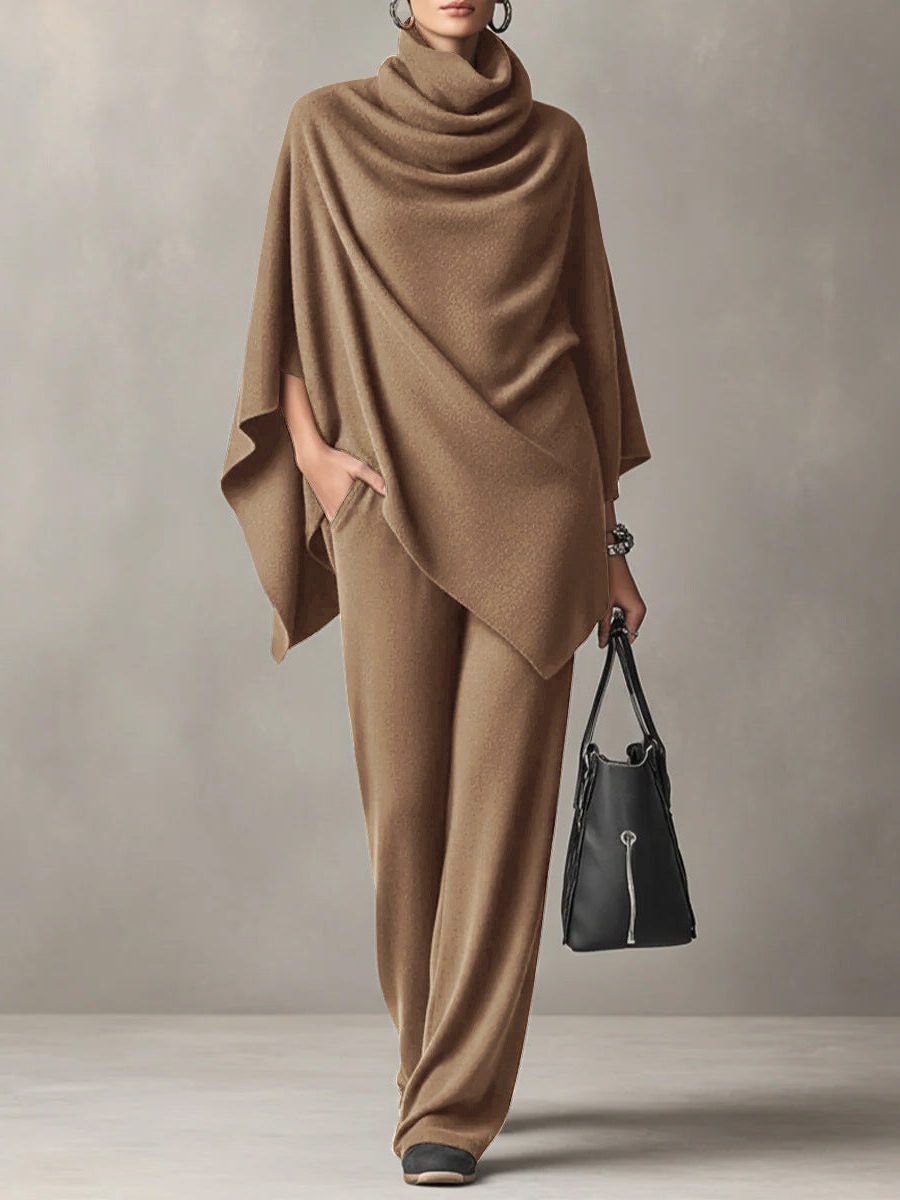 Wide Leg Cowl Neck Co-ord Set for Women - Khaki