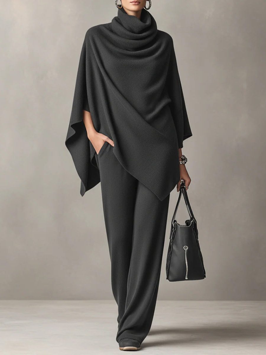 Wide Leg Cowl Neck Co-ord Set for Women - Grey