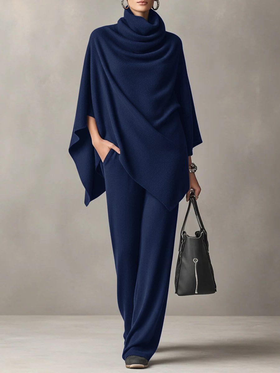 Wide Leg Cowl Neck Co-ord Set for Women - Navy