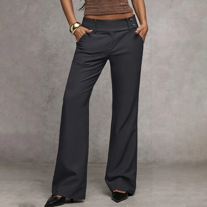 Wide-Leg High Waist Flared Trousers for Women - Dark Grey