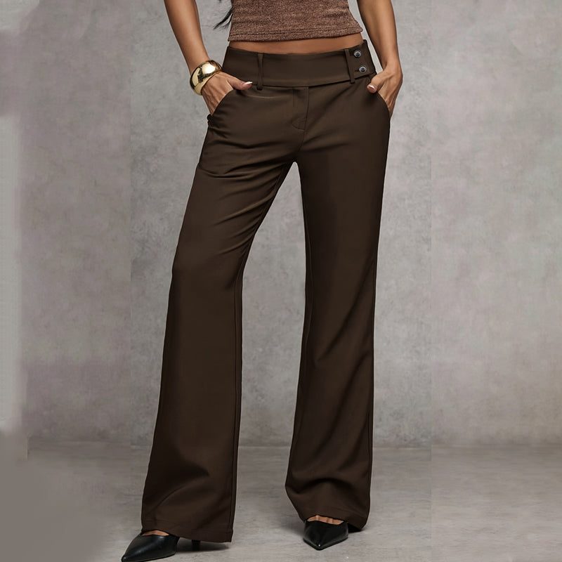 Wide-Leg High Waist Flared Trousers for Women - Caramel