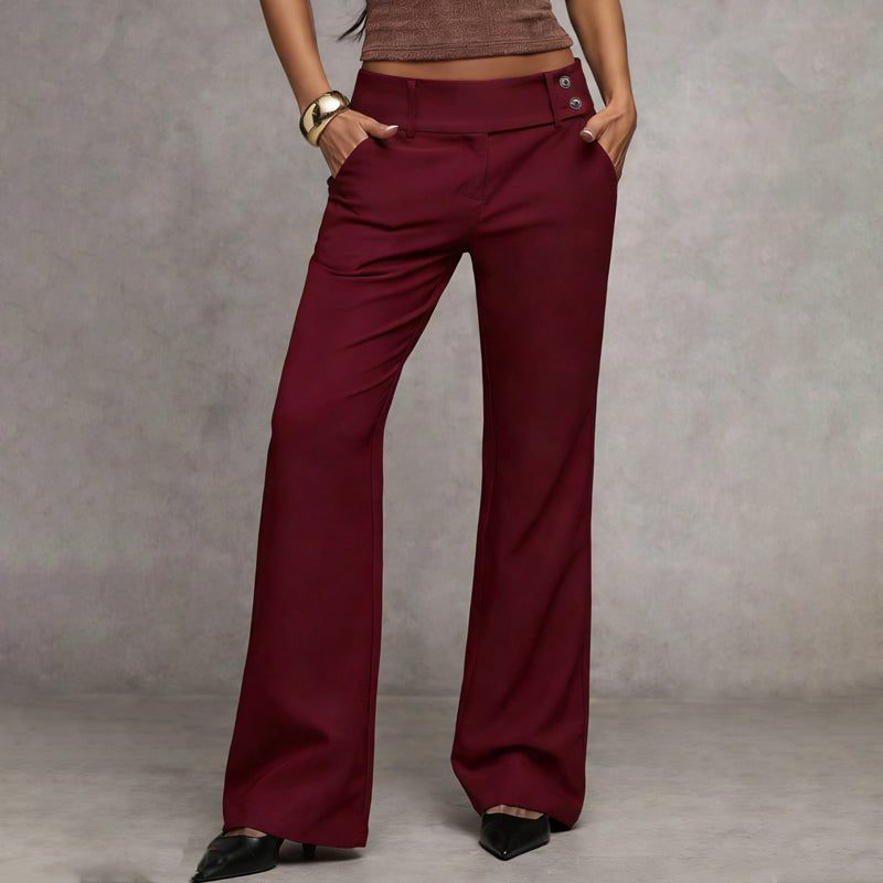 Wide-Leg High Waist Flared Trousers for Women - Wine Red