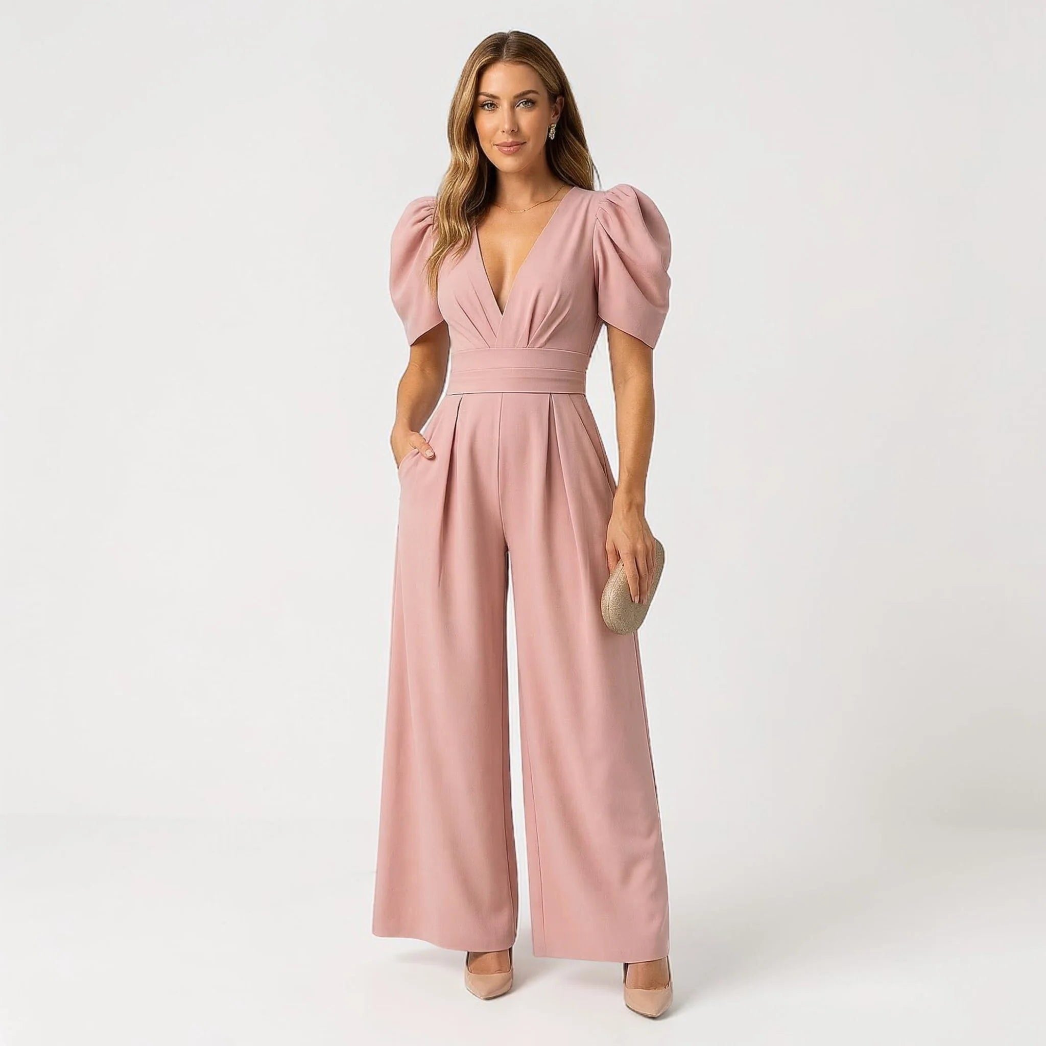 Wide Leg Puff Sleeve Jumpsuit for Women