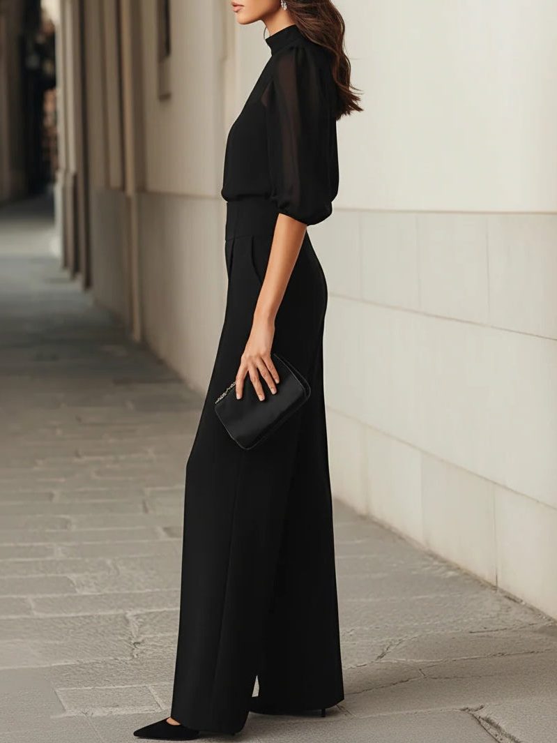 Wide Leg Puff Sleeve Jumpsuit for Women - View 3