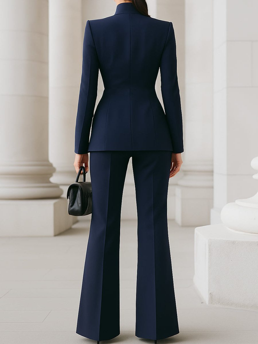 Wide Leg Stand Collar Blazer Suit Set for Women - View 4