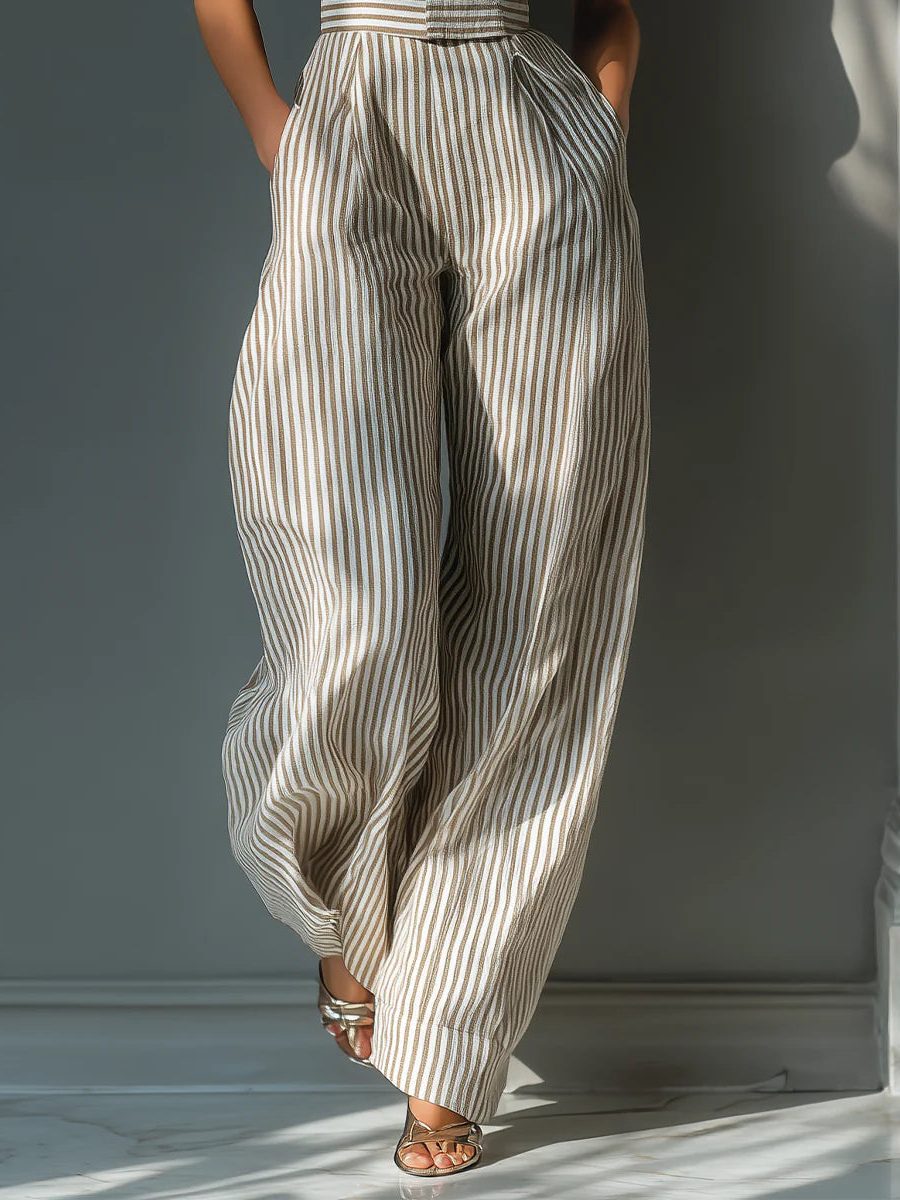 Wide Leg Tie-Shoulder Linen Jumpsuit for Women - View 5