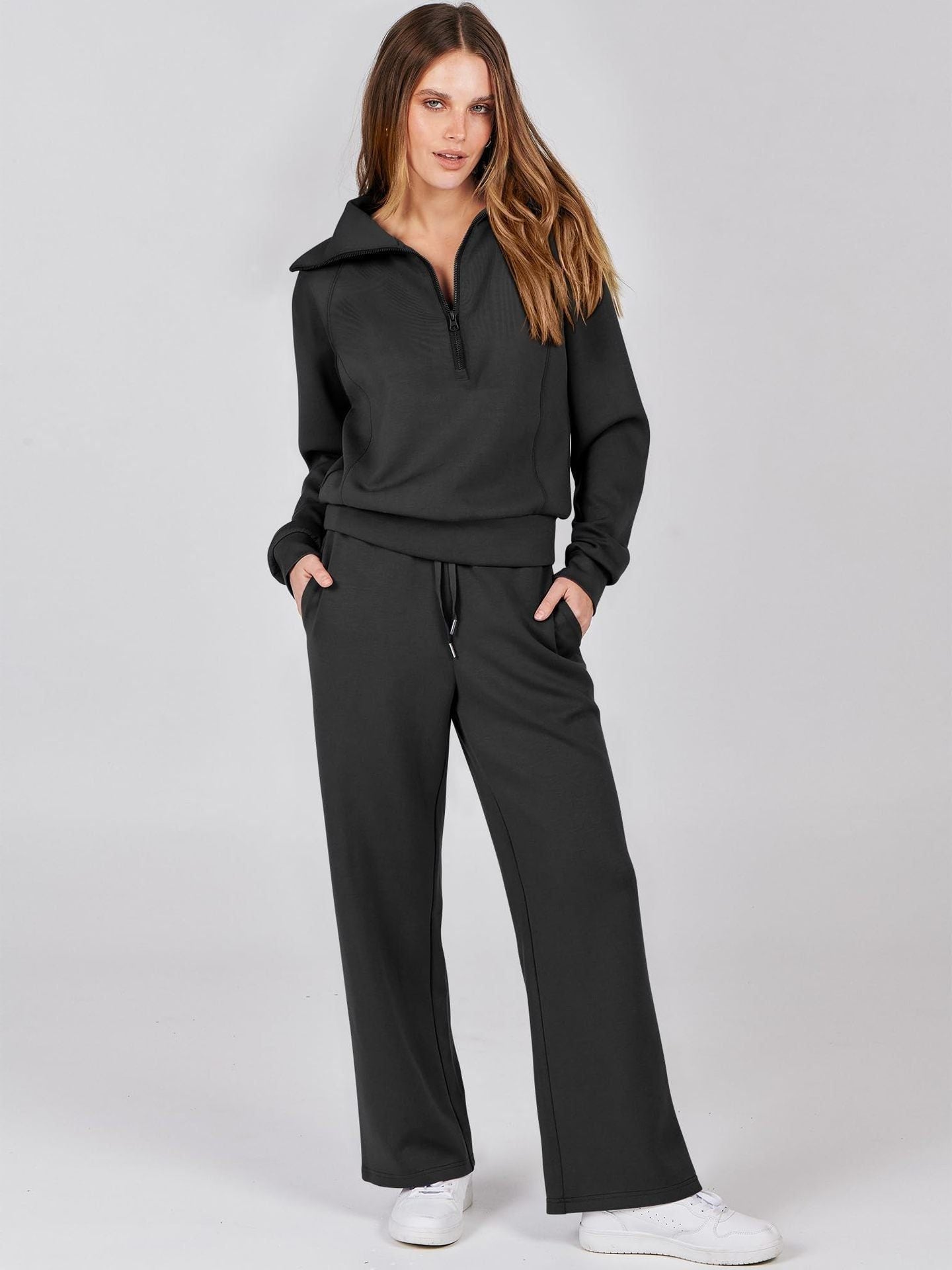 Wide Leg Zip-Neck Jogging Set for Women