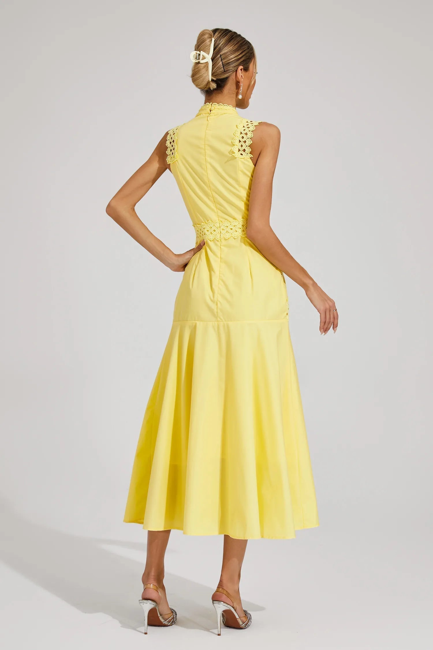 Sleeveless A-Line Lace Midi Wedding Guest Dress for Women